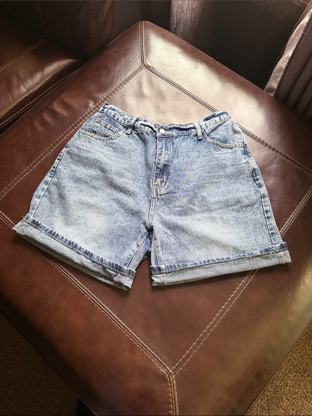SHEIN Light Blue High-Rise Rolled-Hem Denim Shorts